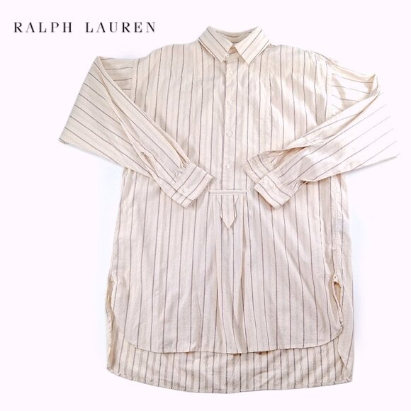 Ralph Lauren Blue Label Tops - RALPH LAUREN Blue Label Vintage Peasant Poet Bib Blouse Cream Purple Stripe 10